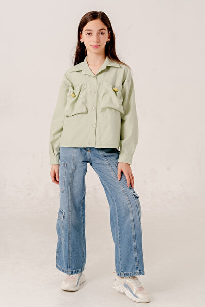 GİYİCEM TEKSTİL Devojčica, košulja sa zvonastim nogavicama Sa džepovima 3155