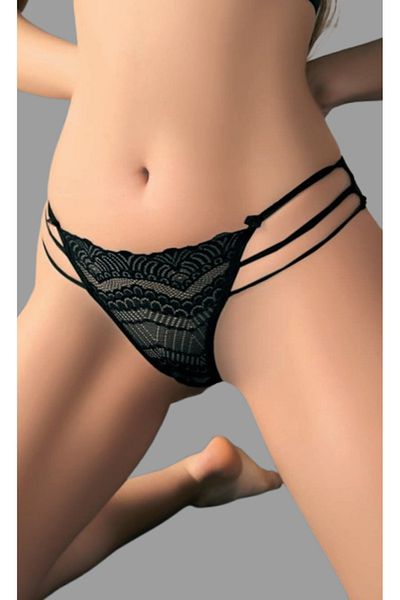 Cooqpoo Μαύρο S/M - L/XL Μέγεθος Δαντέλα Πλαϊνά 3 Κλωστές Γυναικείο Σλιπ