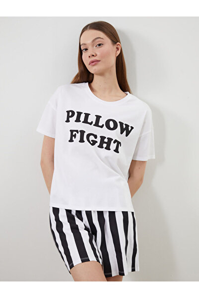 LC Waikiki Peak New Season Crew Neck Printed Women's Shorts Pajama Set