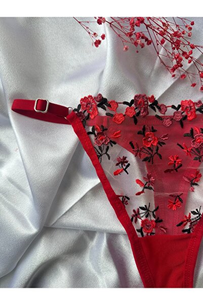 Gift Wrap Kırmızı Çiçekli Dantelli Sütyen