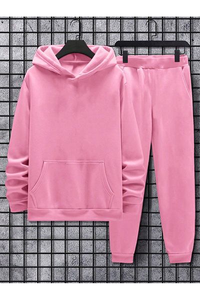 LOLOX Women's Pink Hooded Bottom Top Tracksuit Set