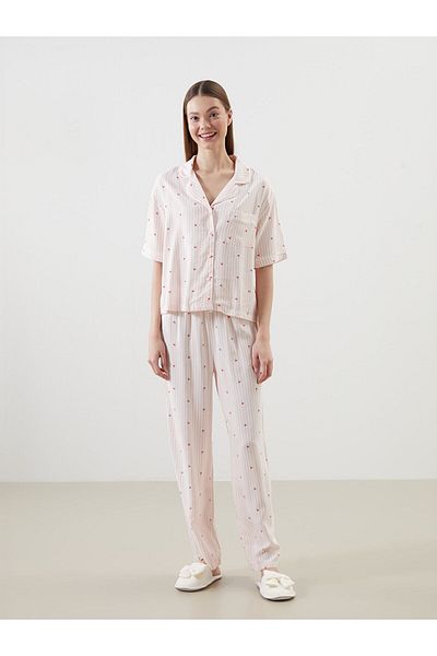 LC Waikiki Shirt Collar Printed Women's Pajamas Set