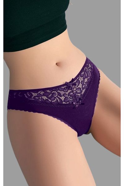 Cooqpoo Μωβ S/M - L/XL Δαντελένιο χτενισμένο βαμβακερό γυναικείο εσώρουχο