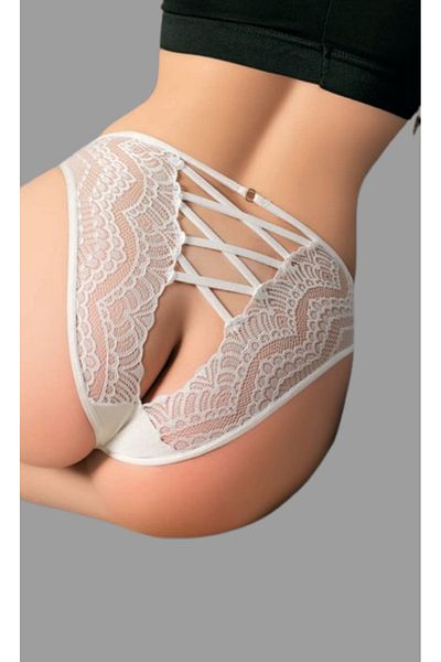 Cooqpoo Λευκό S/M - L/XL Μέγεθος Διαφανές Γυναικείο Σλιπ με Σταυρό Κορδόνι στην Πλάτη
