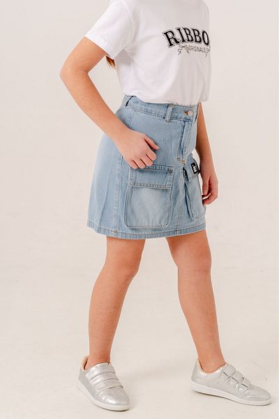 GİYİCEM TEKSTİL Fusta scurtă din denim cu burduf pentru fete 2860