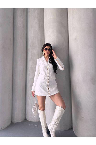 buqre's moda Trend γυναικείο χρυσό κουμπωτό μακρύ σακάκι με λεπτομερή σχεδίαση