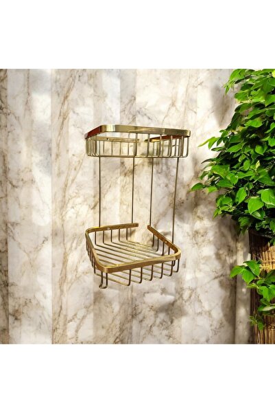 İSAOĞLU YAPI Gold Shampoo Holder - Bathroom Hanger - Stainless Matte Gold Running Rack