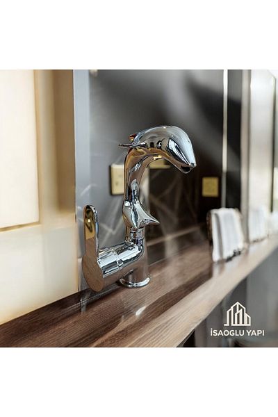 İSAOĞLU YAPI Sink Faucet Special Design Fish Motif Natural Flow Bathroom Fixture