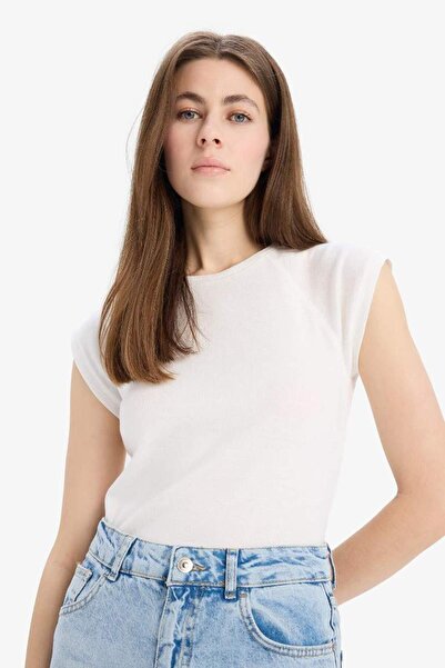 DeFacto Slim Fit Crew Neck - Plain Rib Short Sleeve T-Shirt C7334Ax25Sp