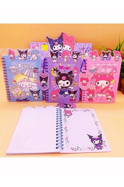 ÖZ OFİS Kuromi My Melody Cinnamoroll Sticker Notebook 16 Sheets Sticker 8 Sheets Notepad Keychain Gift