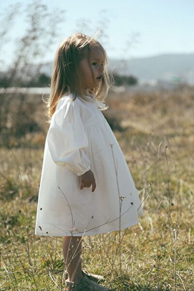 Lalia Dafne Kız Çocuk Keten Kumaş Beyaz Elbise