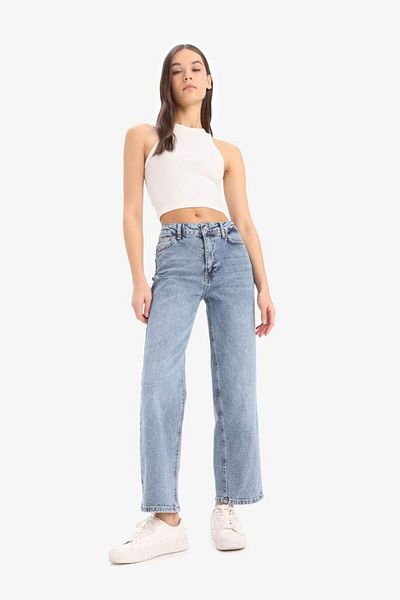 DeFacto New Season Comfort ίσιο ψηλόμεσο τζιν παντελόνι πλυμένο