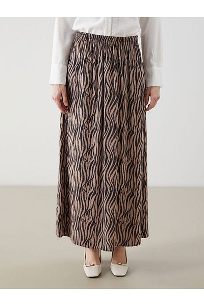 LC Waikiki Lcw Grace Beige Patterned A-Line Women's Skirt with Elastic Waist