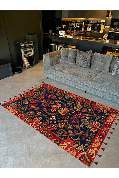 Rugs Modern Halı Royal Çiçek ve Etnik Figürler Desenli Püskül Detaylı Dokuma ...