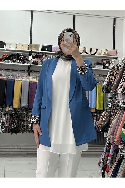 Zeynep Butik Jachetă blazer stratificată cu mâneci leopard 1679