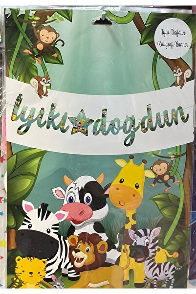 Party Partycom Safari Temalı ‘’İyi ki Doğdun’’ yazılı Kaligrafi Banner