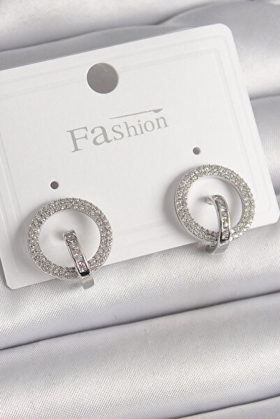LovelymCo Brass Silver Color Zircon Stone Hoop Model Women's Earrings - Lisinya