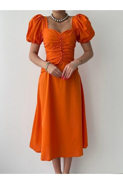 Kokosh moda Rochie cu nasturi cu guler pătrat