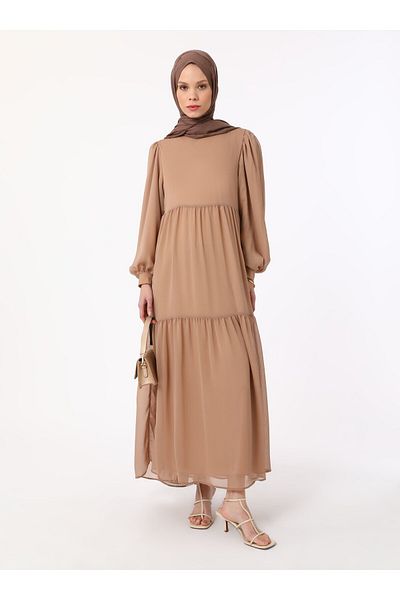 Benin Benin Ornate Balloon Sleeve Lined Chiffon Hijab Dress