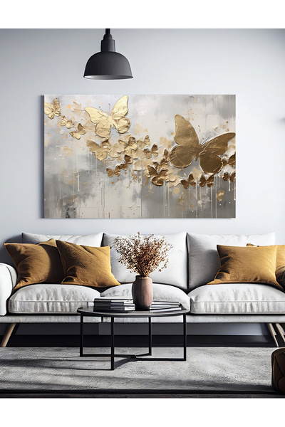 Design Art House Modern Tasarım Ev Ofis İşyeri Dekorasyon Çiçek Kelebek Detaylı Kanvas Tablo