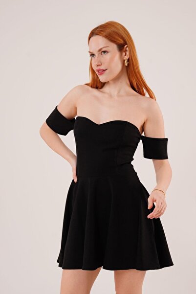 Modayakamoz Strapless Black Mini Dress with Sleeve Detail
