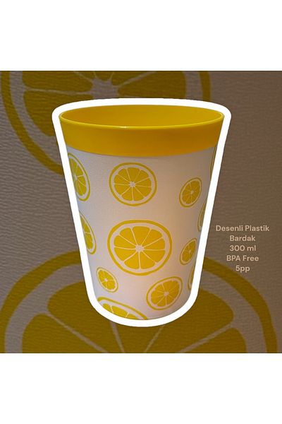 HOLLYHOME Lemon Themed Glass 300ml, Regenli Plastic Water and Soft Drink Cabinet 10X8X8Cm Dimensions