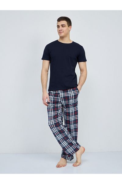 Betimoda Men's Patterned Pocketed Elastic Waist Pajama Bottom Dark Navy