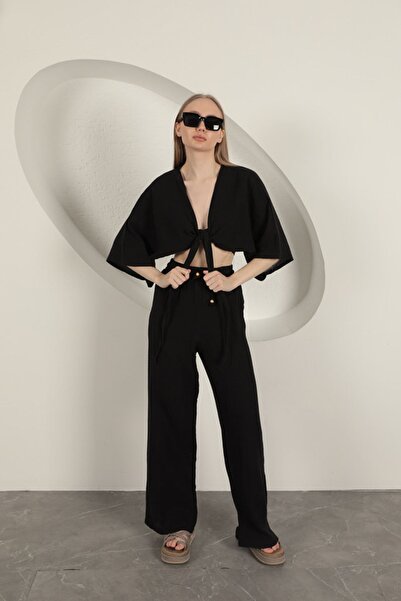 FTT SHOPPING MARKET Muslin Fabric Kimono-Black