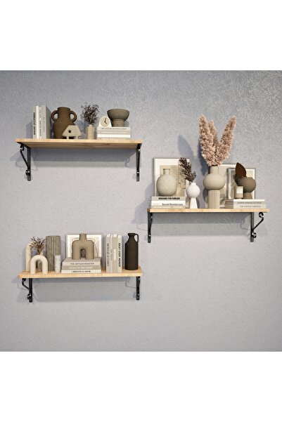 RAF MARKETİ DEKORATİF DUVAR RAFI,FERFORJE DESTEKLİ DUVAR RAFI, 3 LÜ SET 20*60