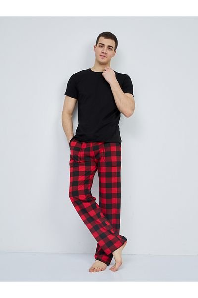 Betimoda Men's Patterned Pocket Elastic Waist Pajama Bottoms Red