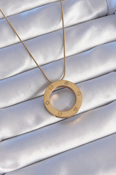 Skygo 316L Çelik Gold Renk Zirkon Taşlı Model Kolye - TJ-BKO8883