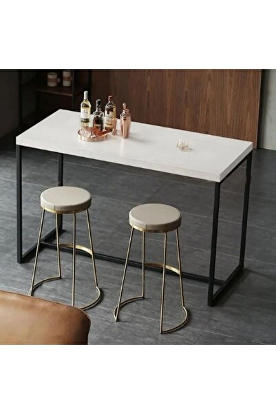 Doffo Tory Gold Metal Yuvarlak Doğal Ahşap Bar Taburesi