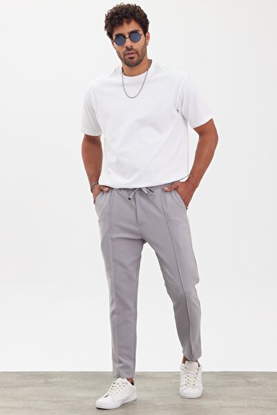 MADZEYMODA New Season Men's Boyfriend Mold Grass Detailed Gray Jogger Trousers Mz22032