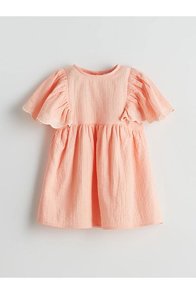 LC Waikiki New Season Crew Neck Girl's Muslin Dress - S5Di11Z1