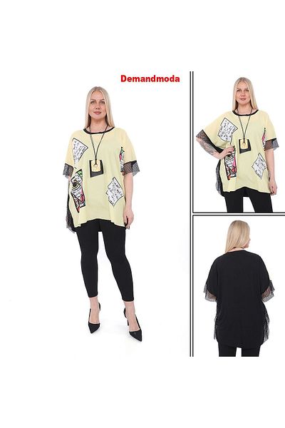 lovedrobe Mod from Our Blouses with Sleeves Fishnet Detailed Trend Colors:1144-Yellow - 52