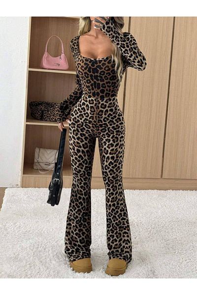 hipnoz butik Women's Leopard Print Women's Jumpsuit