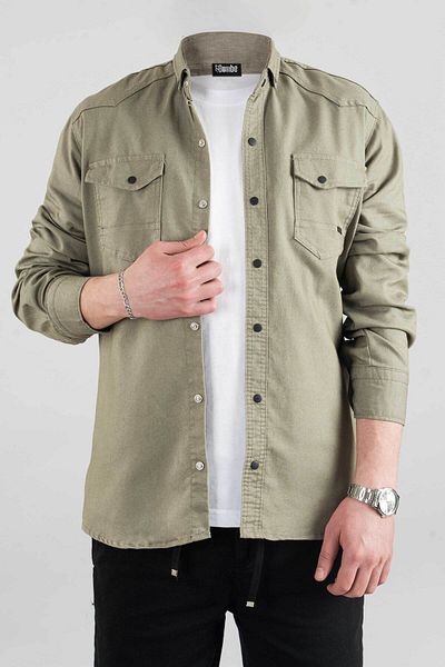 bombe Ανδρικό τζιν πουκάμισο Slim Fit πράσινο