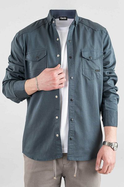bombe Slim Fit Ανδρικό Τζιν Πουκάμισο Petrol