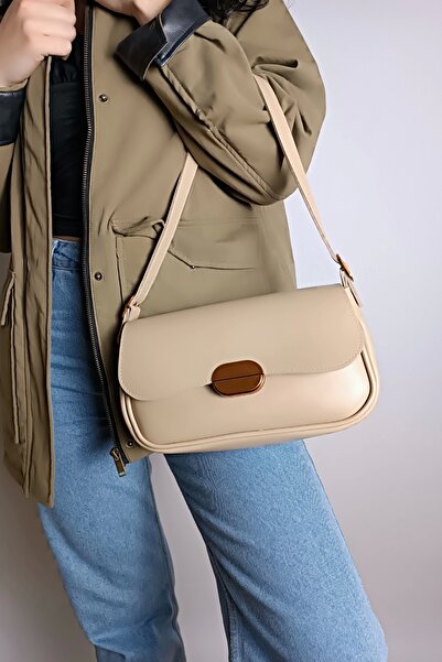 Glemix Γυναικεία τσάντα ώμου Mina Mink Soft Leather Design Lock Διπλό λουράκι