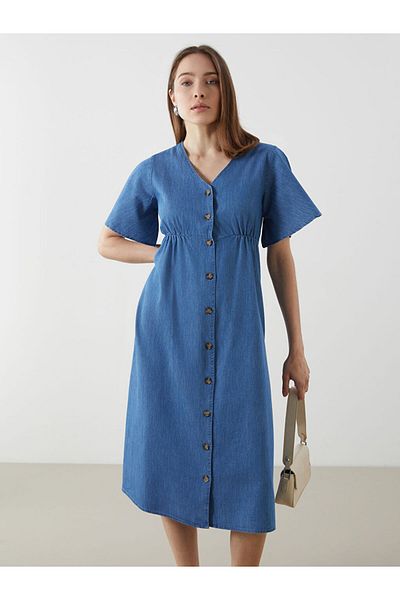 LC Waikiki Rochie de damă din denim cu decolteu în V sezon nou - S5I366Z8