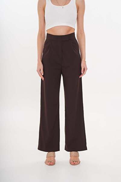 The Moda Pantaloni din material textil maro, cu închidere cu velcro, croială ...