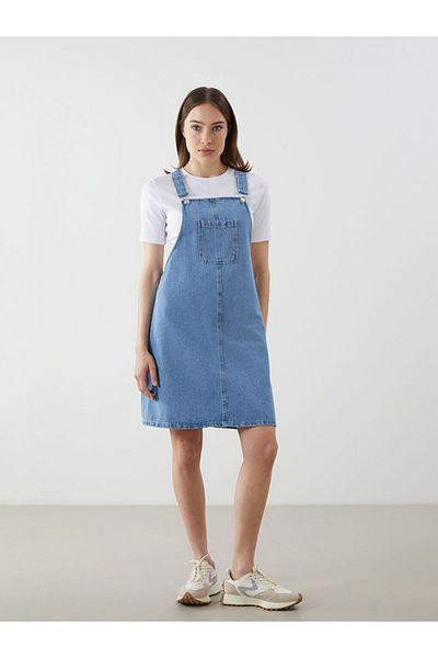 LC Waikiki Lcw Comfort Square Neck Straight Straps Women's Jean Salopet Dress