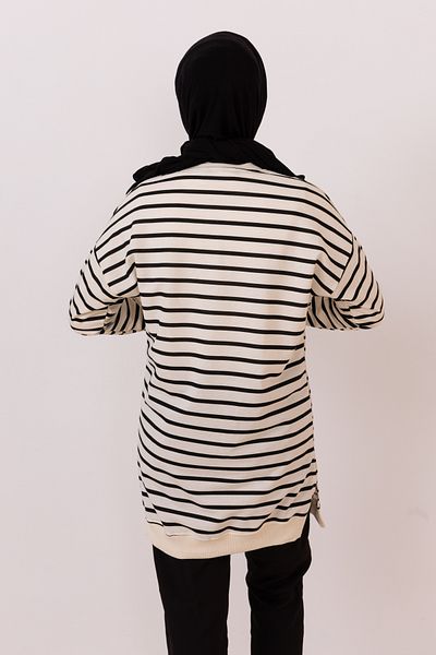 Neva Women's Hijab Crew Neck Two Thread Combed Anti-Sweat Fabric Basic Striped Tunic