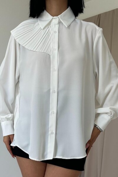Moka Shopin Mokashopin White Pleated Detailed Jesica Shirt