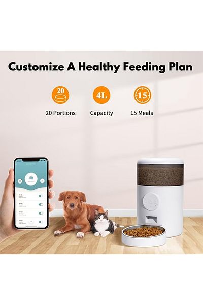 COOYA 3L Pet Automatic Feeder,with App Control,Stainless Steel Bowl,food containers for Pet,White