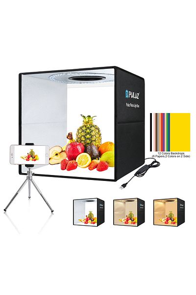PULUZ 15.8" Foldable Portable Photography Shooting Box with Dual Color Ring Light & Backdrops