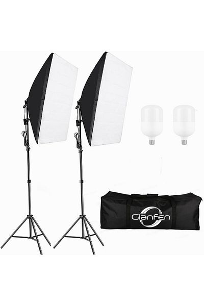 glanfen Photography Softbox Kit with 2x105W White Bulbs & Carry Bag for Portraits