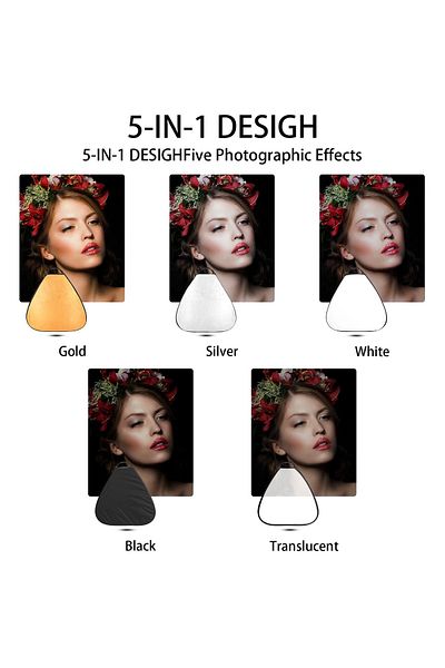 FlashHawk 5-Piece Handheld Reflector Set (24 Inch) with Storage Bag for Outdoor Photography