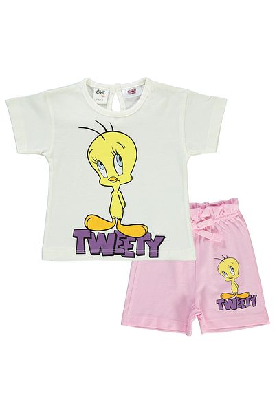 TWEETY Baby Girl Shorts Set 6-18 Months Ecru-Pink