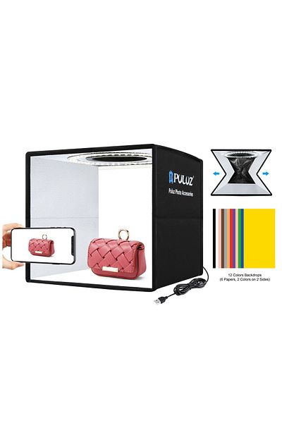 PULUZ 9.8" Foldable Portable Photography Light Box with 12 Colors Backdrops for Shooting